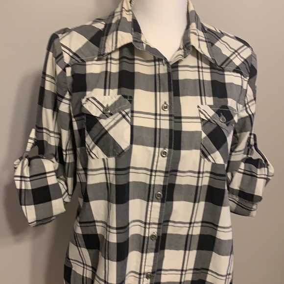 Gap Plaid Black and White Button Down Shirt L - Picture 2 of 7